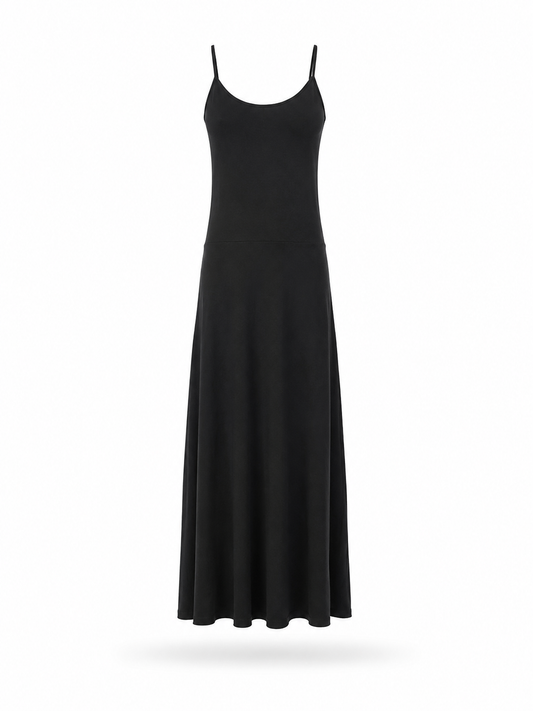 Vestido Largo Negro para Mujer | Vestido Maxi Minimalista de Tirantes